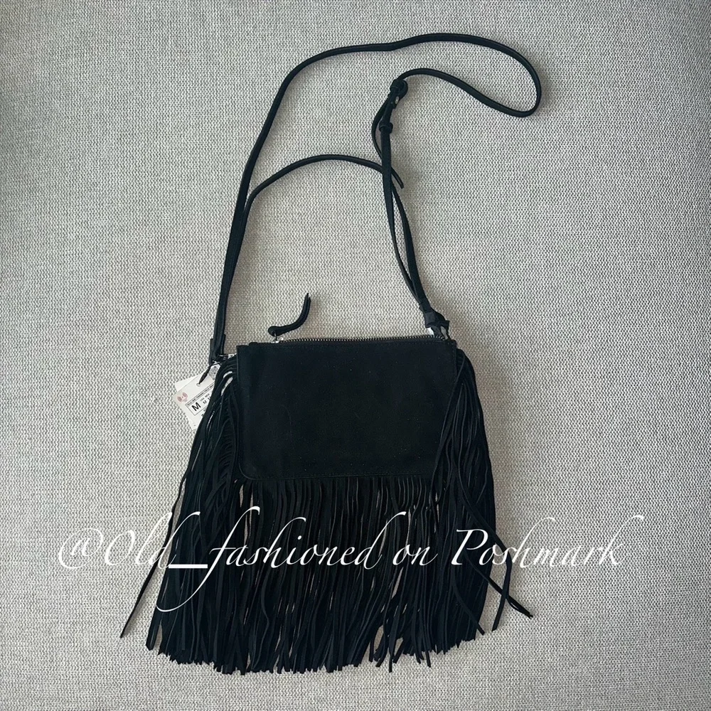 ZARA Leather Fringed Crossbody Bag - Black